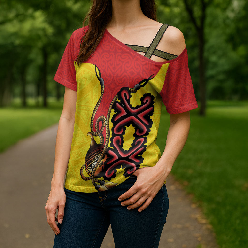 Personalised Papua New Guinea Oro Necklace Cross Shoulder Shirt Gold Melanesia Traditional Pattern LT9 - Polynesian Pride