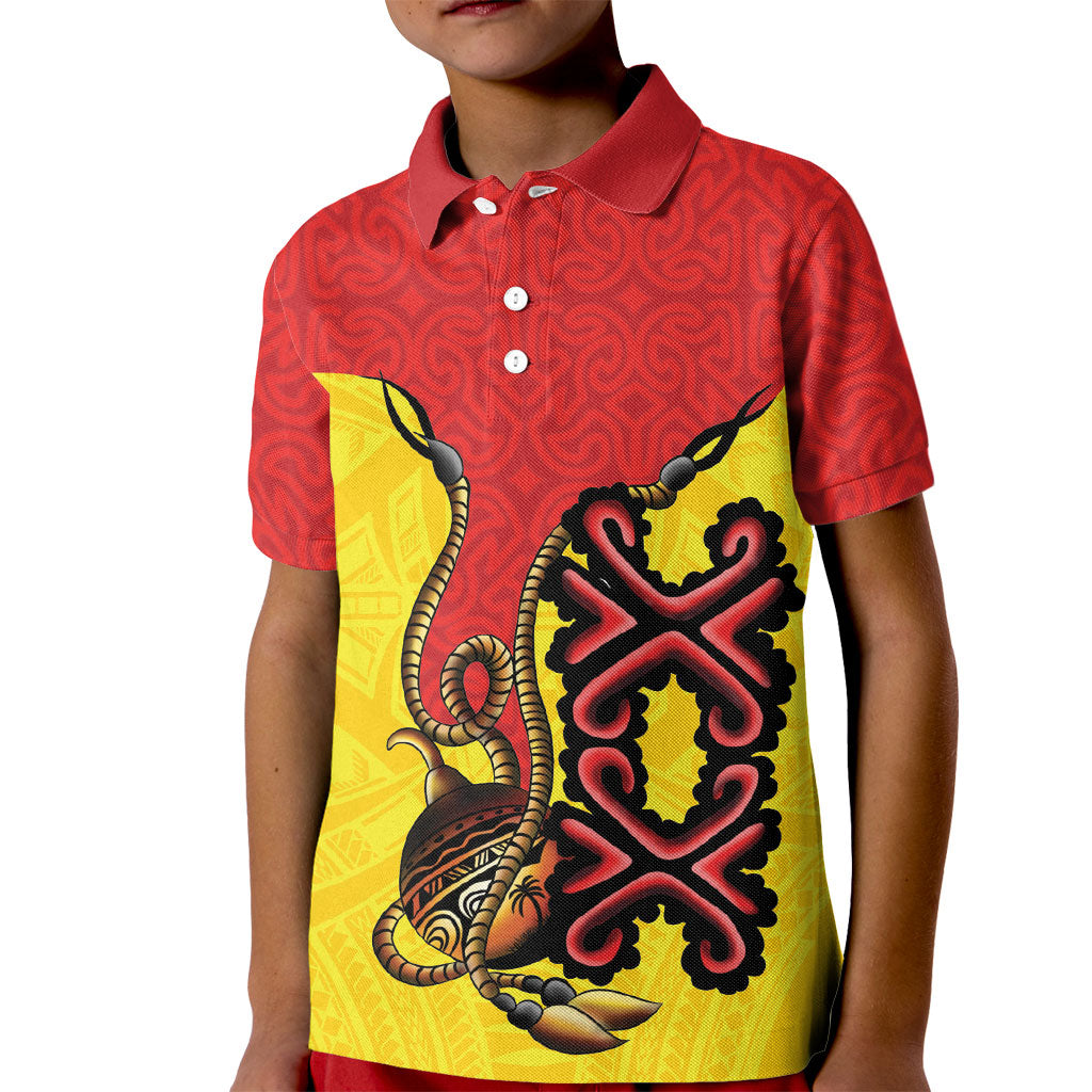 Personalised Papua New Guinea Oro Necklace Kid Polo Shirt Gold Melanesia Traditional Pattern LT9 Kid Gold - Polynesian Pride
