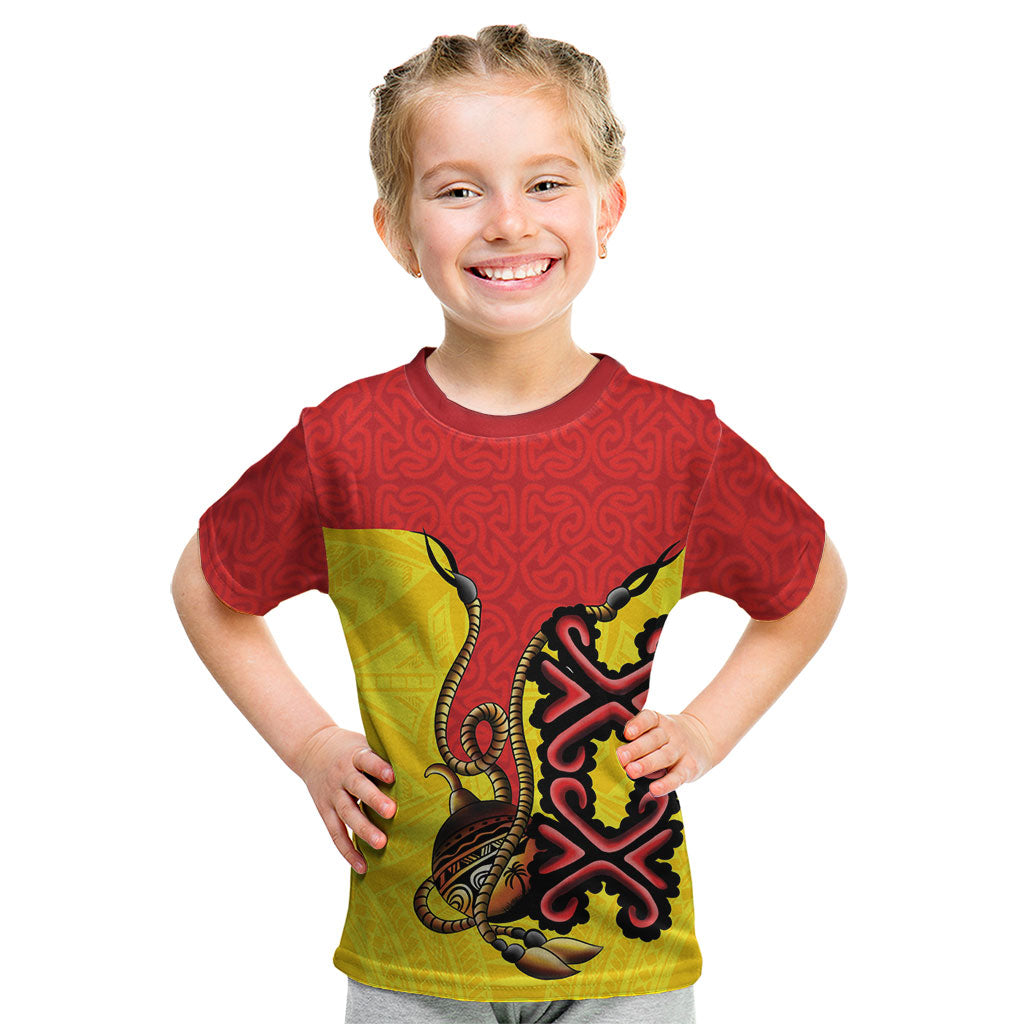 Personalised Papua New Guinea Oro Necklace Kid T Shirt Gold Melanesia Traditional Pattern LT9 Gold - Polynesian Pride