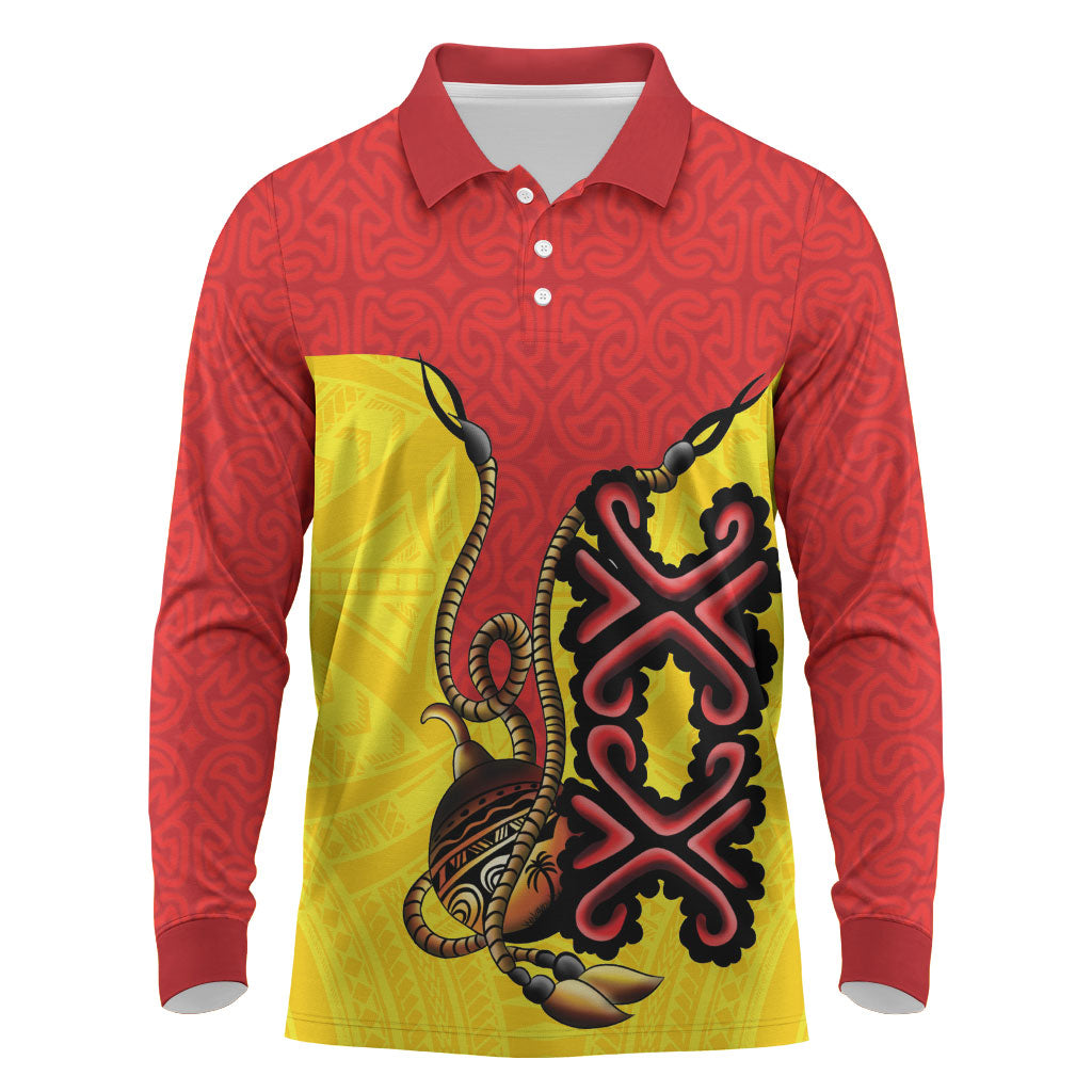 Personalised Papua New Guinea Oro Necklace Long Sleeve Polo Shirt Gold Melanesia Traditional Pattern LT9 Gold - Polynesian Pride
