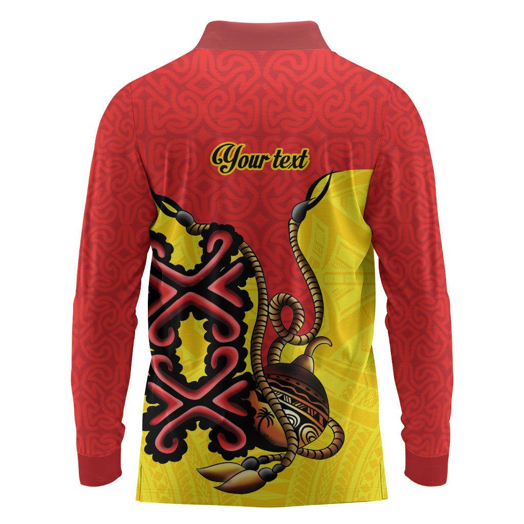 Personalised Papua New Guinea Oro Necklace Long Sleeve Polo Shirt Gold Melanesia Traditional Pattern LT9 - Polynesian Pride