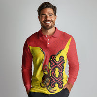 Personalised Papua New Guinea Oro Necklace Long Sleeve Polo Shirt Gold Melanesia Traditional Pattern LT9 - Polynesian Pride