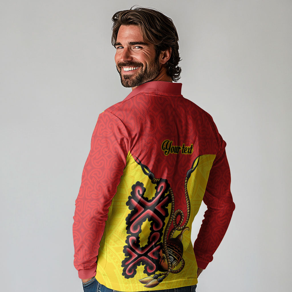 Personalised Papua New Guinea Oro Necklace Long Sleeve Polo Shirt Gold Melanesia Traditional Pattern LT9 - Polynesian Pride