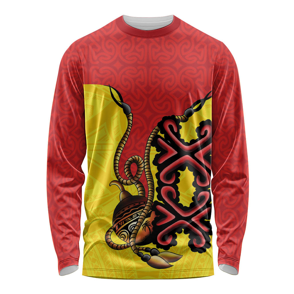 Personalised Papua New Guinea Oro Necklace Long Sleeve Shirt Gold Melanesia Traditional Pattern LT9 Unisex Gold - Polynesian Pride