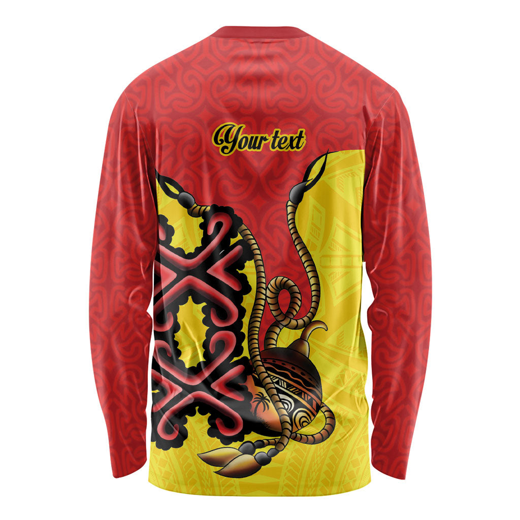 Personalised Papua New Guinea Oro Necklace Long Sleeve Shirt Gold Melanesia Traditional Pattern LT9 - Polynesian Pride