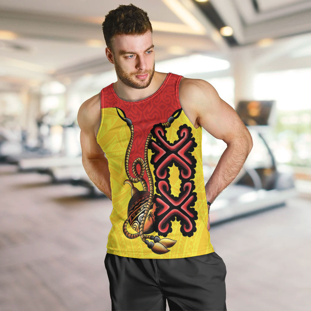 Personalised Papua New Guinea Oro Necklace Men Tank Top Gold Melanesia Traditional Pattern LT9 Gold - Polynesian Pride