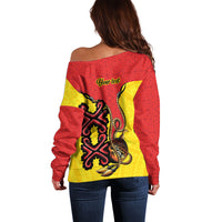 Personalised Papua New Guinea Oro Necklace Off Shoulder Sweater Gold Melanesia Traditional Pattern LT9 - Polynesian Pride