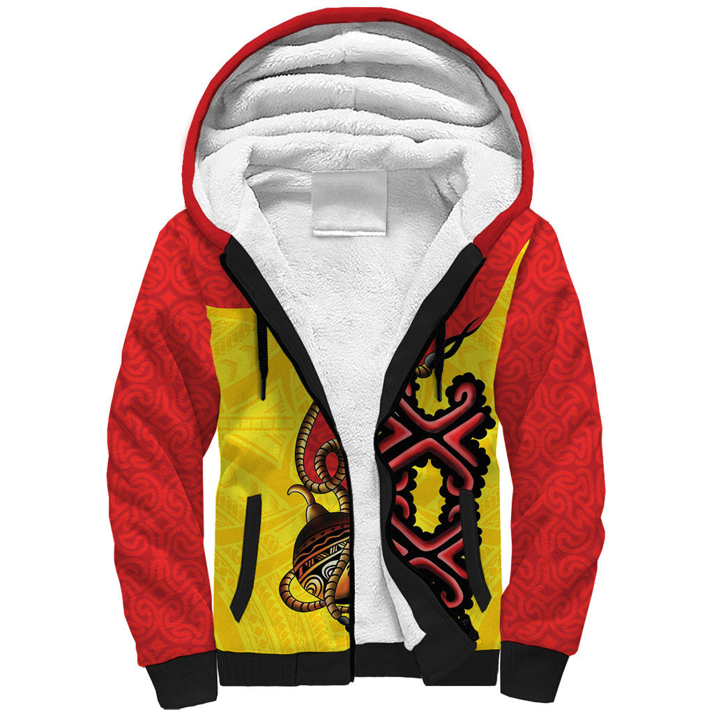 Personalised Papua New Guinea Oro Necklace Sherpa Hoodie Gold Melanesia Traditional Pattern LT9 Unisex Gold - Polynesian Pride