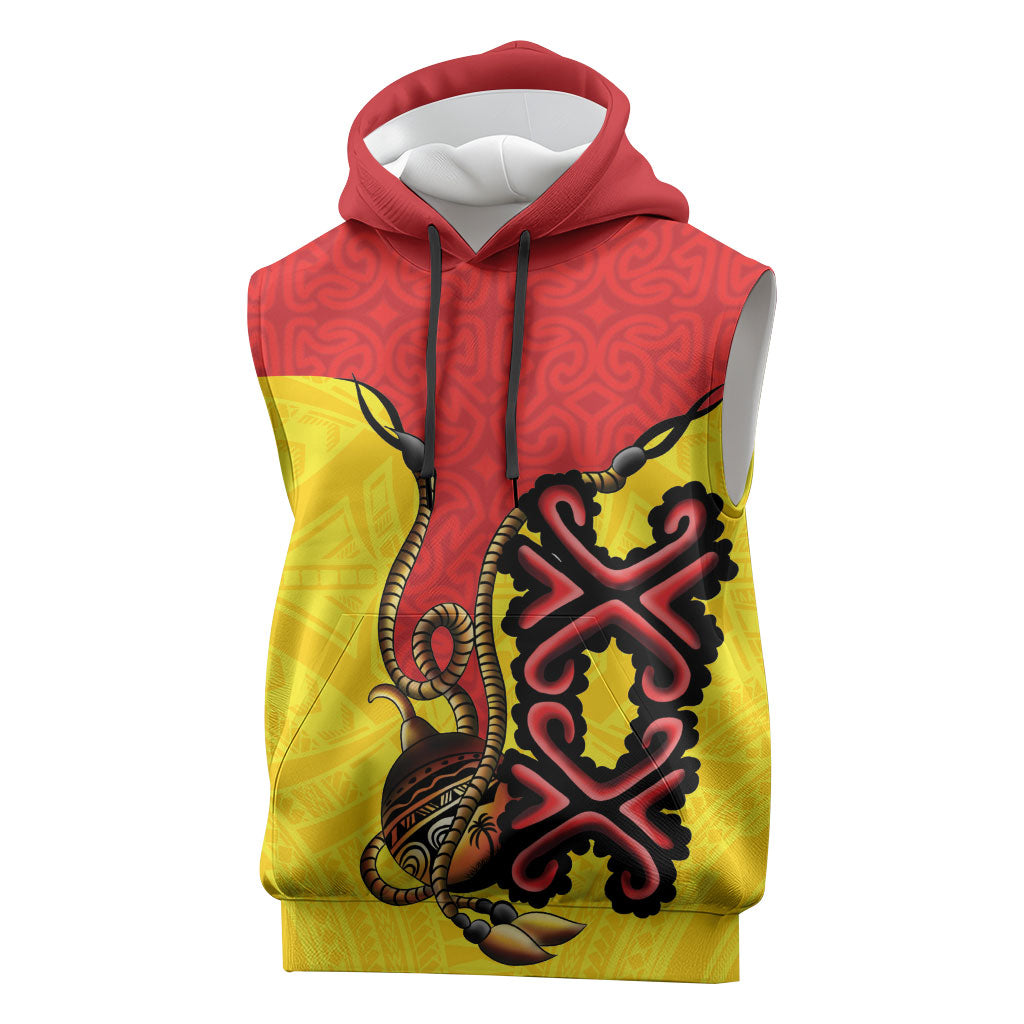 Personalised Papua New Guinea Oro Necklace Sleeveless Hoodie Gold Melanesia Traditional Pattern LT9 Gold - Polynesian Pride