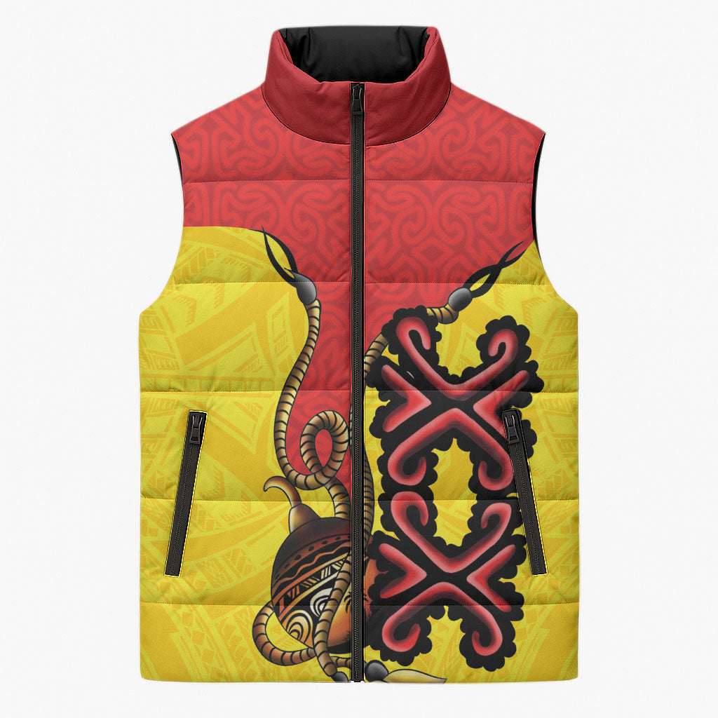 Personalised Papua New Guinea Oro Necklace Sleeveless Puffer Jacket Gold Melanesia Traditional Pattern LT9 Unisex Gold - Polynesian Pride