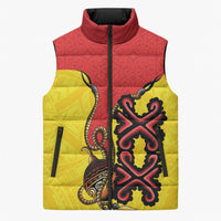 Personalised Papua New Guinea Oro Necklace Sleeveless Puffer Jacket Gold Melanesia Traditional Pattern LT9 Unisex Gold - Polynesian Pride