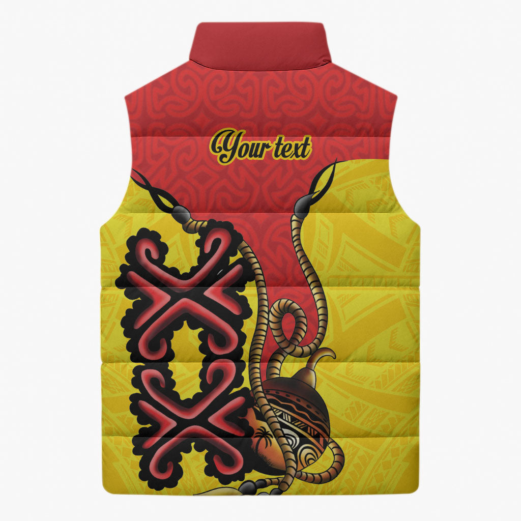 Personalised Papua New Guinea Oro Necklace Sleeveless Puffer Jacket Gold Melanesia Traditional Pattern LT9 - Polynesian Pride