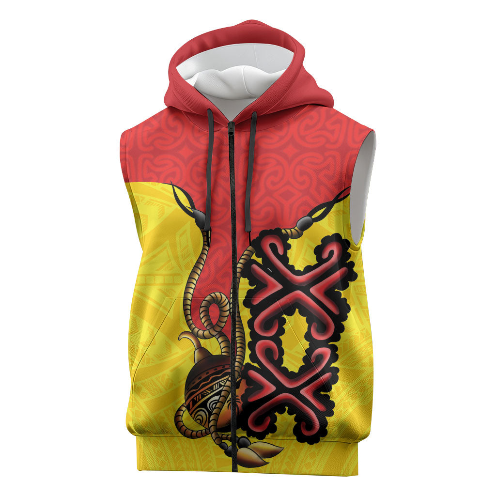 Personalised Papua New Guinea Oro Necklace Sleeveless Zip Hoodie Gold Melanesia Traditional Pattern LT9 Gold - Polynesian Pride