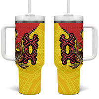 Personalised Papua New Guinea Oro Necklace Tumbler With Handle Gold Melanesia Traditional Pattern LT9 One Size: 40 oz Gold - Polynesian Pride