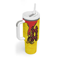 Personalised Papua New Guinea Oro Necklace Tumbler With Handle Gold Melanesia Traditional Pattern LT9 - Polynesian Pride