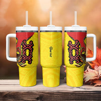 Personalised Papua New Guinea Oro Necklace Tumbler With Handle Gold Melanesia Traditional Pattern LT9 - Polynesian Pride