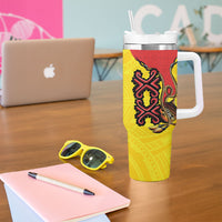 Personalised Papua New Guinea Oro Necklace Tumbler With Handle Gold Melanesia Traditional Pattern LT9 - Polynesian Pride