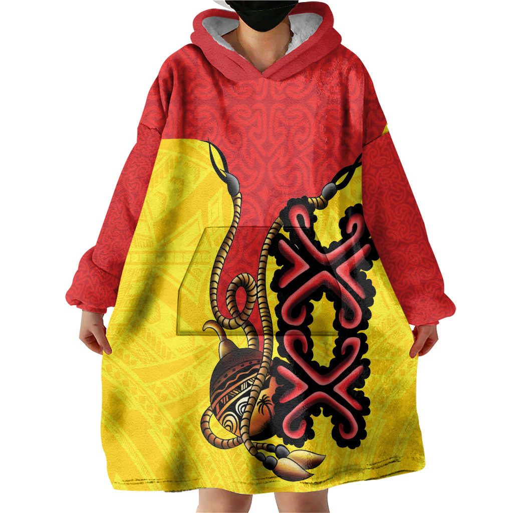 Personalised Papua New Guinea Oro Necklace Wearable Blanket Hoodie Gold Melanesia Traditional Pattern LT9 - Polynesian Pride