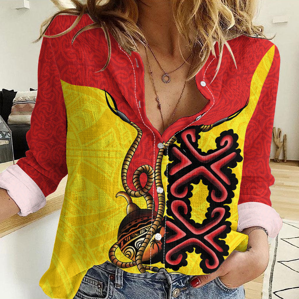 Personalised Papua New Guinea Oro Necklace Women Casual Shirt Gold Melanesia Traditional Pattern LT9 Female Gold - Polynesian Pride