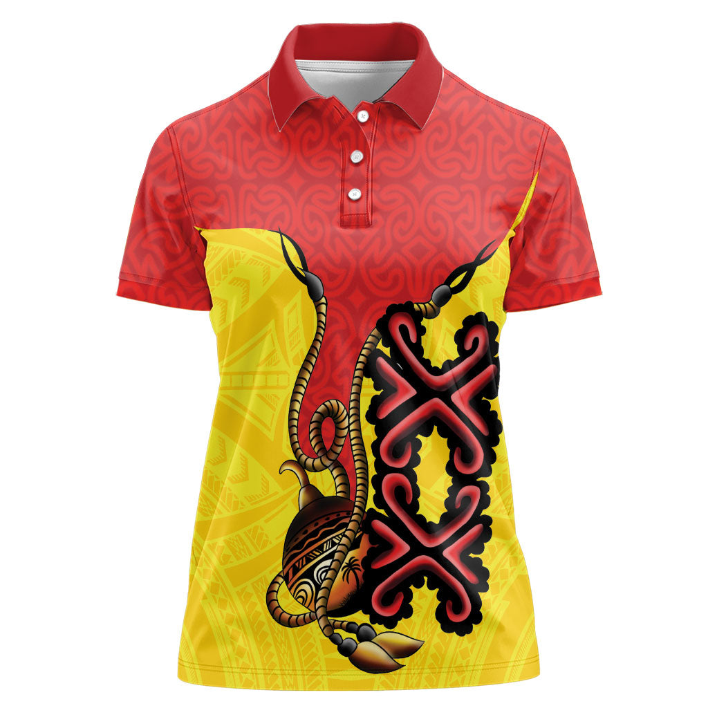 Personalised Papua New Guinea Oro Necklace Women Polo Shirt Gold Melanesia Traditional Pattern LT9 Female Gold - Polynesian Pride