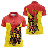 Personalised Papua New Guinea Oro Necklace Women Polo Shirt Gold Melanesia Traditional Pattern LT9 - Polynesian Pride
