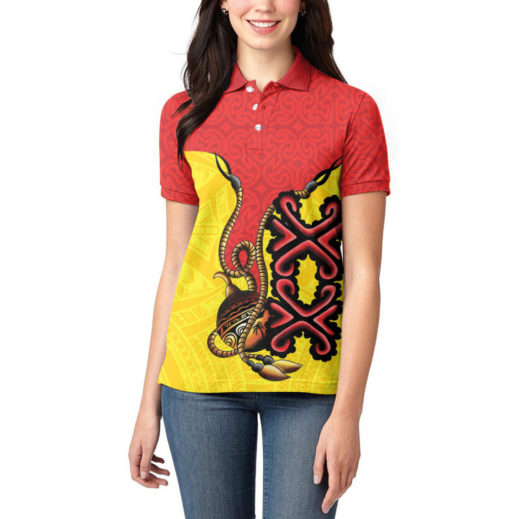 Personalised Papua New Guinea Oro Necklace Women Polo Shirt Gold Melanesia Traditional Pattern LT9 - Polynesian Pride