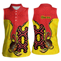 Personalised Papua New Guinea Oro Necklace Women Sleeveless Polo Shirt Gold Melanesia Traditional Pattern LT9 - Polynesian Pride