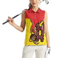 Personalised Papua New Guinea Oro Necklace Women Sleeveless Polo Shirt Gold Melanesia Traditional Pattern LT9 - Polynesian Pride