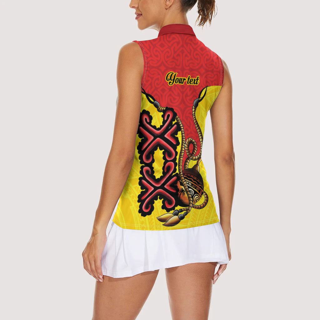 Personalised Papua New Guinea Oro Necklace Women Sleeveless Polo Shirt Gold Melanesia Traditional Pattern LT9 - Polynesian Pride