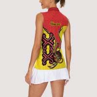 Personalised Papua New Guinea Oro Necklace Women Sleeveless Polo Shirt Gold Melanesia Traditional Pattern LT9 - Polynesian Pride