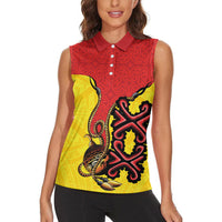 Personalised Papua New Guinea Oro Necklace Women Sleeveless Polo Shirt Gold Melanesia Traditional Pattern LT9 - Polynesian Pride