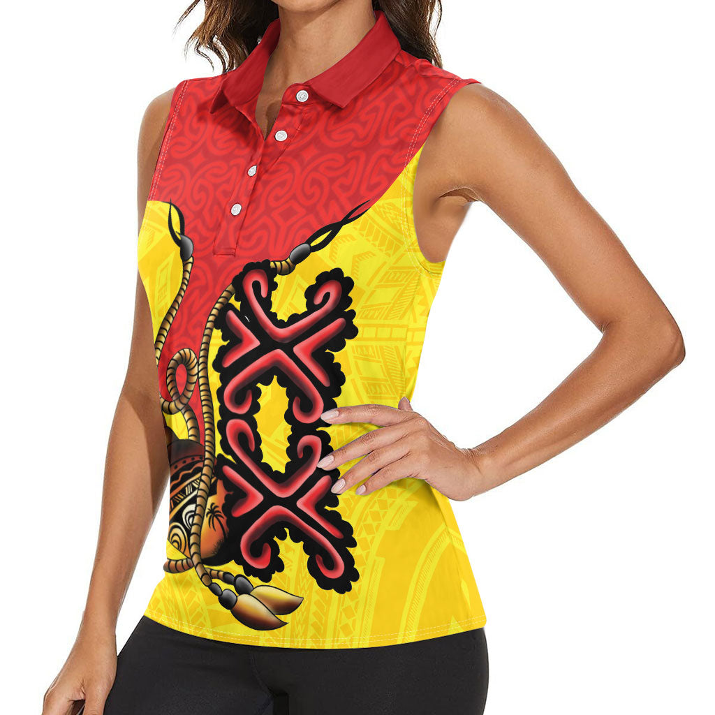 Personalised Papua New Guinea Oro Necklace Women Sleeveless Polo Shirt Gold Melanesia Traditional Pattern LT9 - Polynesian Pride