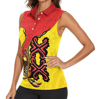 Personalised Papua New Guinea Oro Necklace Women Sleeveless Polo Shirt Gold Melanesia Traditional Pattern LT9 - Polynesian Pride