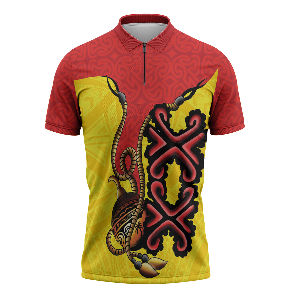 Personalised Papua New Guinea Oro Necklace Zipper Polo Shirt Gold Melanesia Traditional Pattern LT9 Gold - Polynesian Pride
