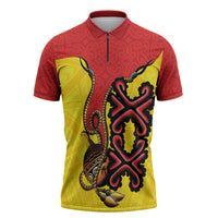 Personalised Papua New Guinea Oro Necklace Zipper Polo Shirt Gold Melanesia Traditional Pattern LT9 Gold - Polynesian Pride