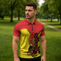 Personalised Papua New Guinea Oro Necklace Zipper Polo Shirt Gold Melanesia Traditional Pattern LT9 - Polynesian Pride