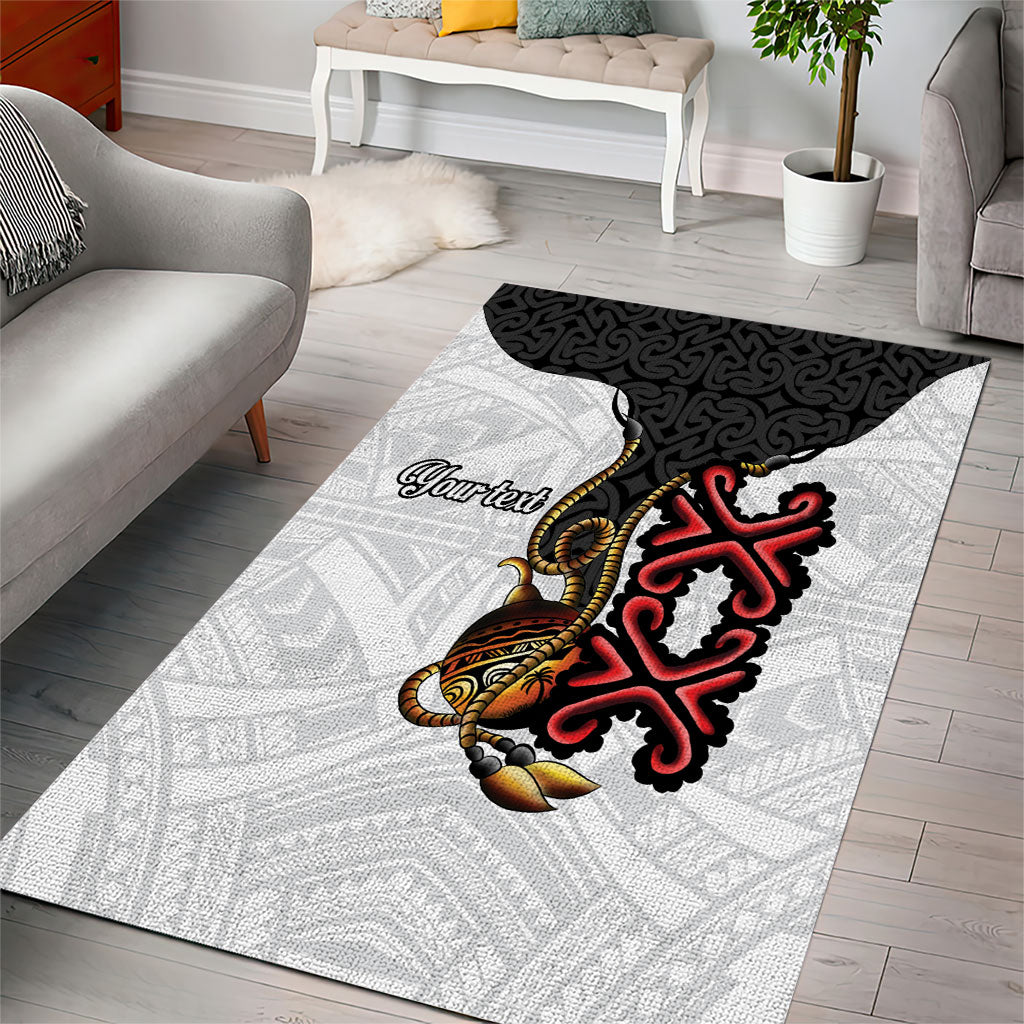 Personalised Papua New Guinea Oro Necklace Area Rug Black Melanesia Traditional Pattern LT9 - Polynesian Pride
