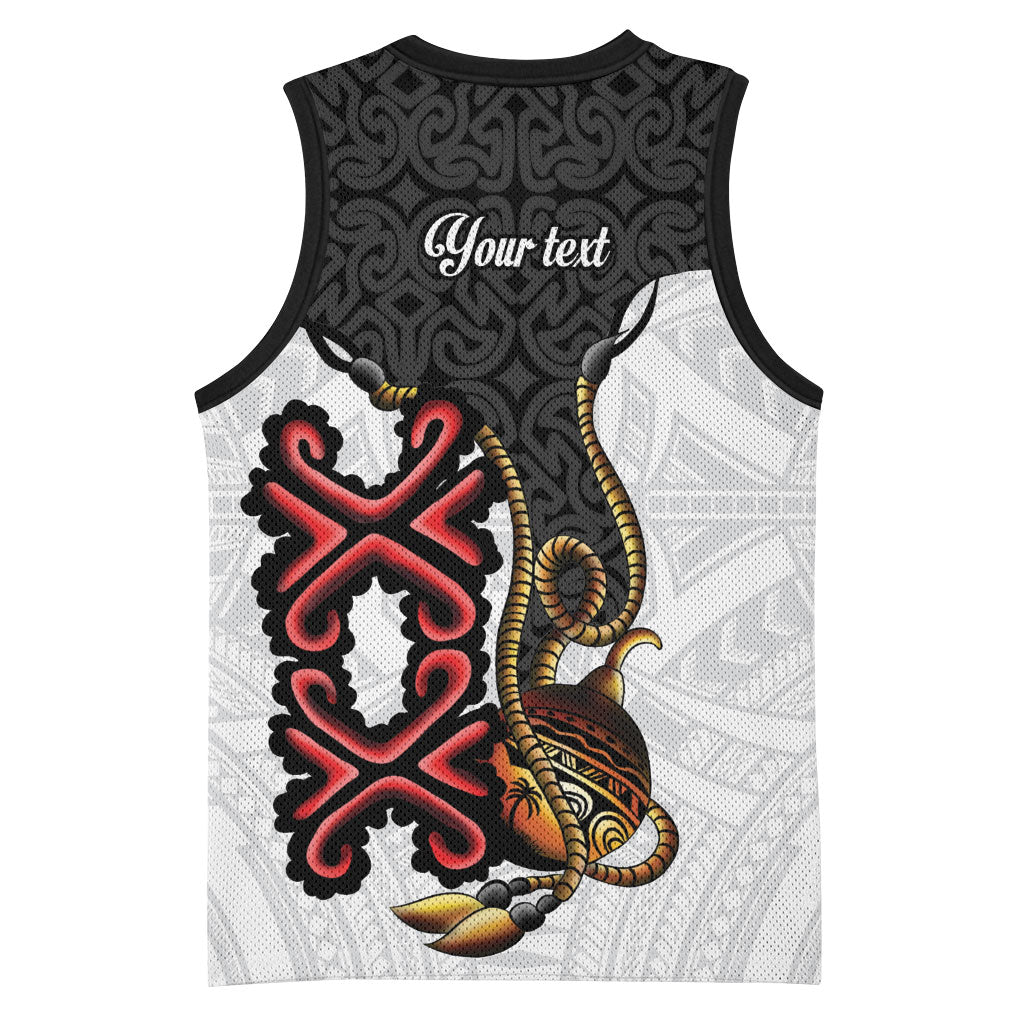 Personalised Papua New Guinea Oro Necklace Basketball Jersey Black Melanesia Traditional Pattern LT9 - Polynesian Pride