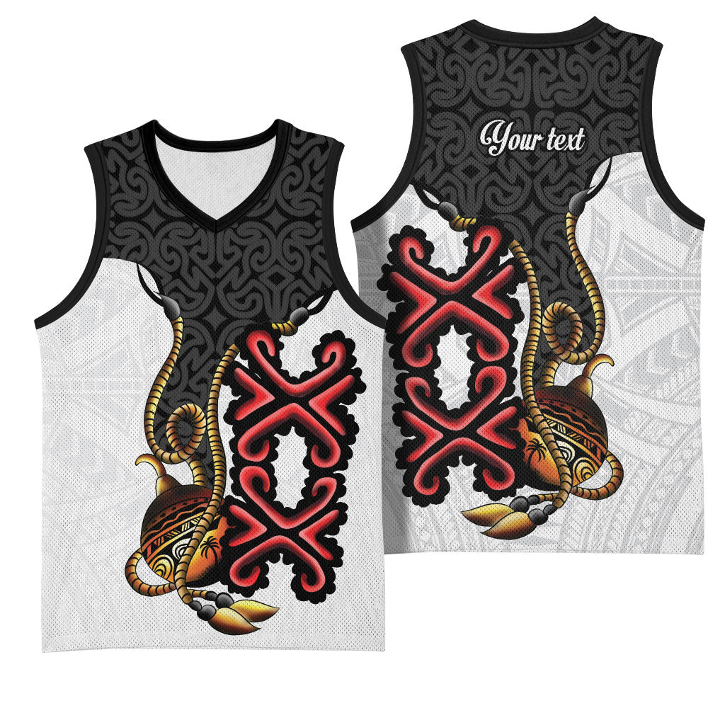 Personalised Papua New Guinea Oro Necklace Basketball Jersey Black Melanesia Traditional Pattern LT9 - Polynesian Pride