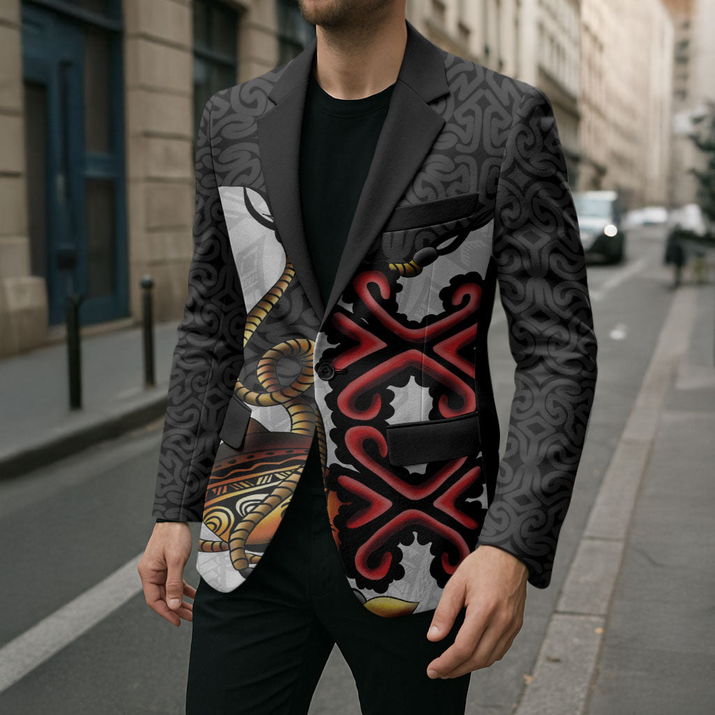 Personalised Papua New Guinea Oro Necklace Blazer Black Melanesia Traditional Pattern LT9 - Polynesian Pride