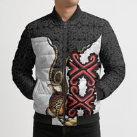 Personalised Papua New Guinea Oro Necklace Bomber Puffer Jacket Black Melanesia Traditional Pattern LT9 - Polynesian Pride
