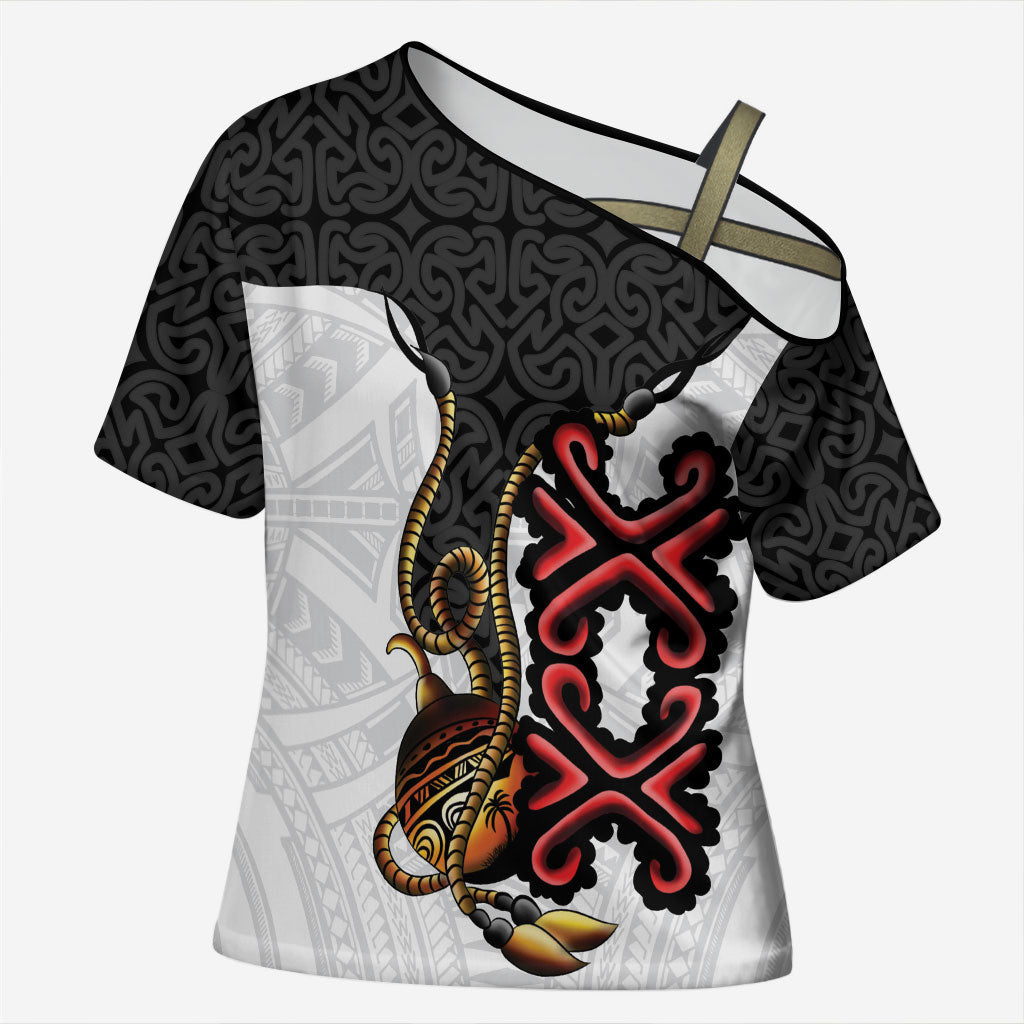 Personalised Papua New Guinea Oro Necklace Cross Shoulder Shirt Black Melanesia Traditional Pattern LT9 Female Black - Polynesian Pride