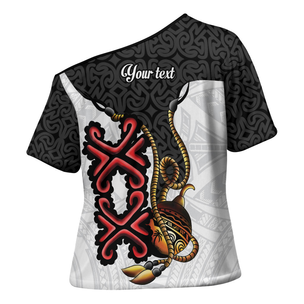 Personalised Papua New Guinea Oro Necklace Cross Shoulder Shirt Black Melanesia Traditional Pattern LT9 - Polynesian Pride