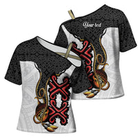 Personalised Papua New Guinea Oro Necklace Cross Shoulder Shirt Black Melanesia Traditional Pattern LT9 - Polynesian Pride