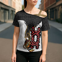 Personalised Papua New Guinea Oro Necklace Cross Shoulder Shirt Black Melanesia Traditional Pattern LT9 - Polynesian Pride