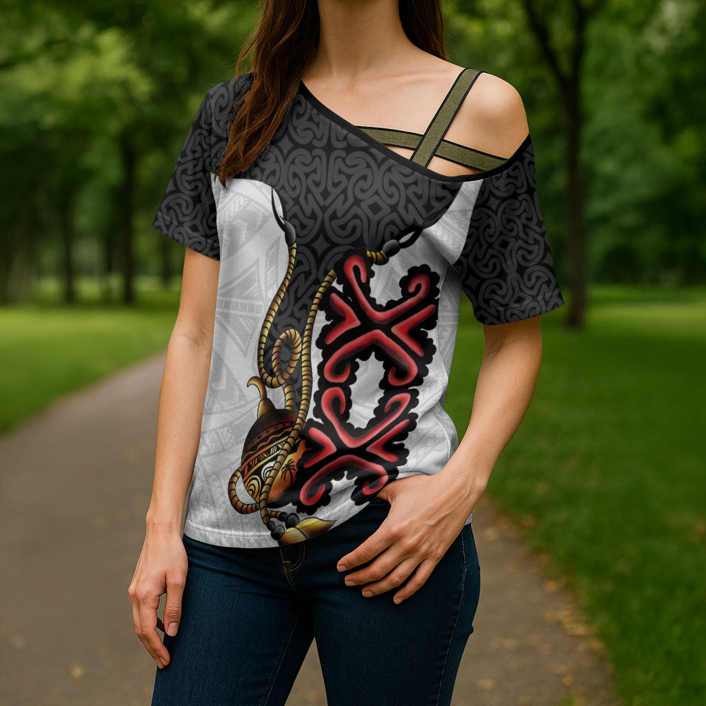 Personalised Papua New Guinea Oro Necklace Cross Shoulder Shirt Black Melanesia Traditional Pattern LT9 - Polynesian Pride