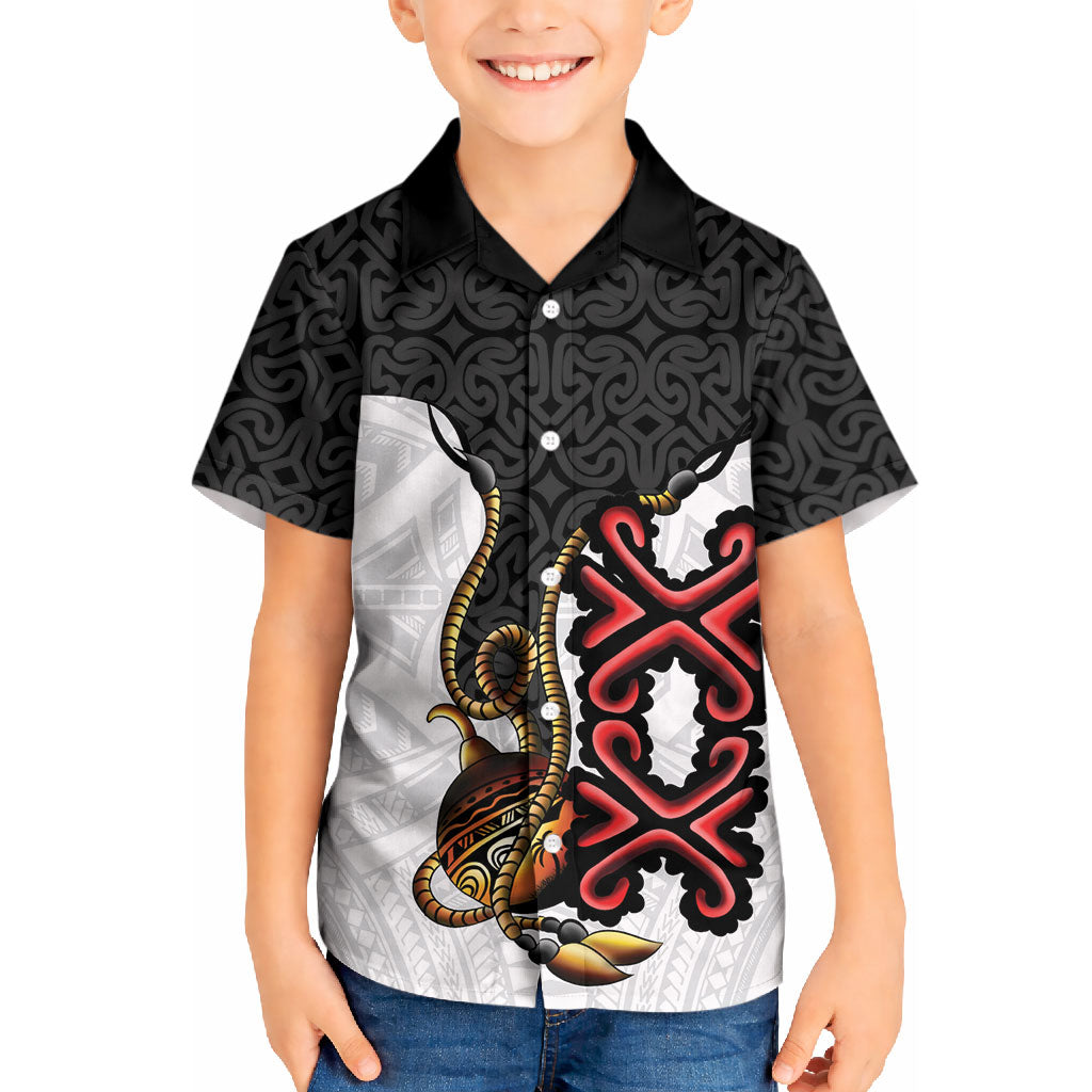 Personalised Papua New Guinea Oro Necklace Kid Hawaiian Shirt Black Melanesia Traditional Pattern LT9 Kid Black - Polynesian Pride