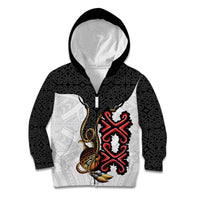 Personalised Papua New Guinea Oro Necklace Kid Hoodie Black Melanesia Traditional Pattern LT9 Zip Hoodie Black - Polynesian Pride