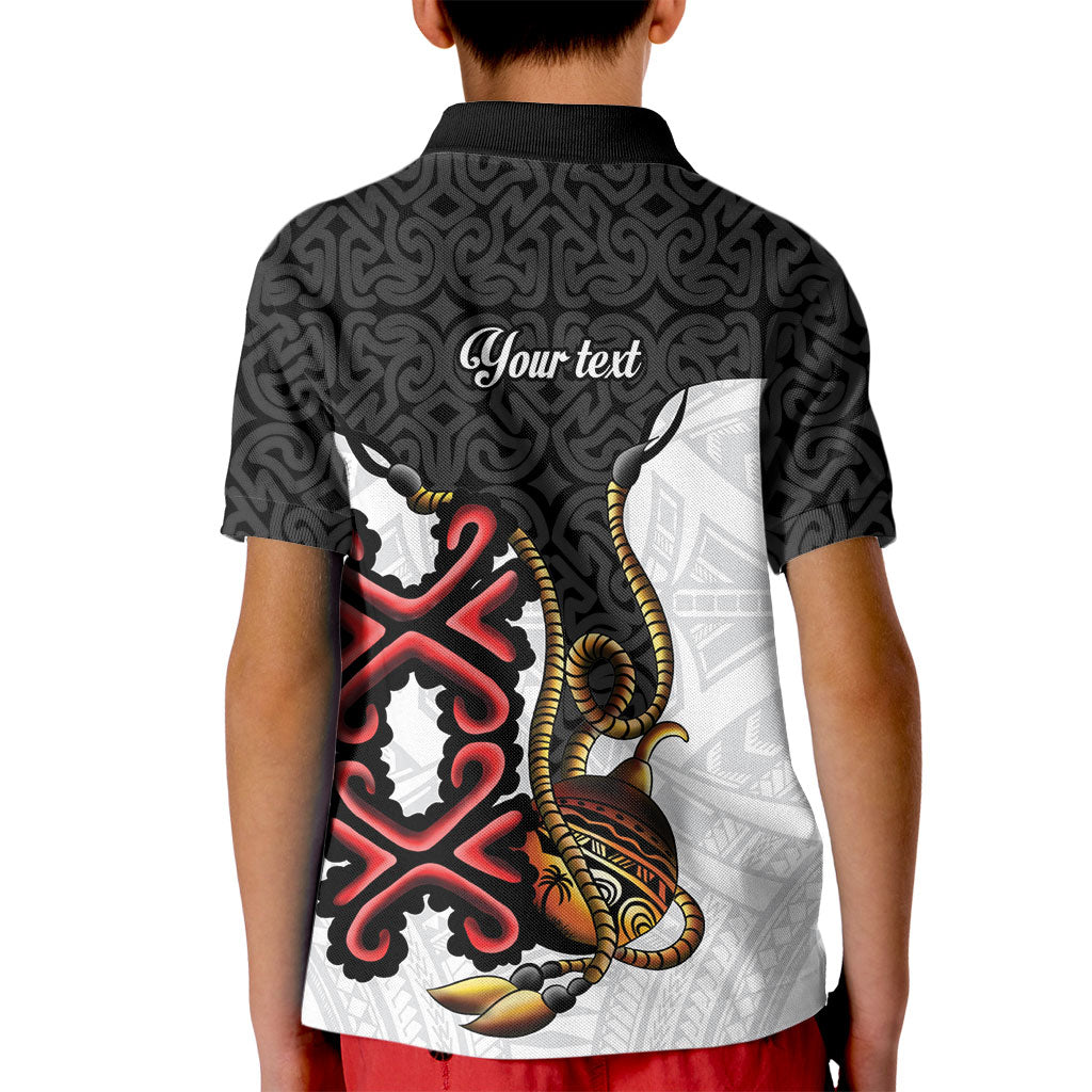 Personalised Papua New Guinea Oro Necklace Kid Polo Shirt Black Melanesia Traditional Pattern LT9 - Polynesian Pride