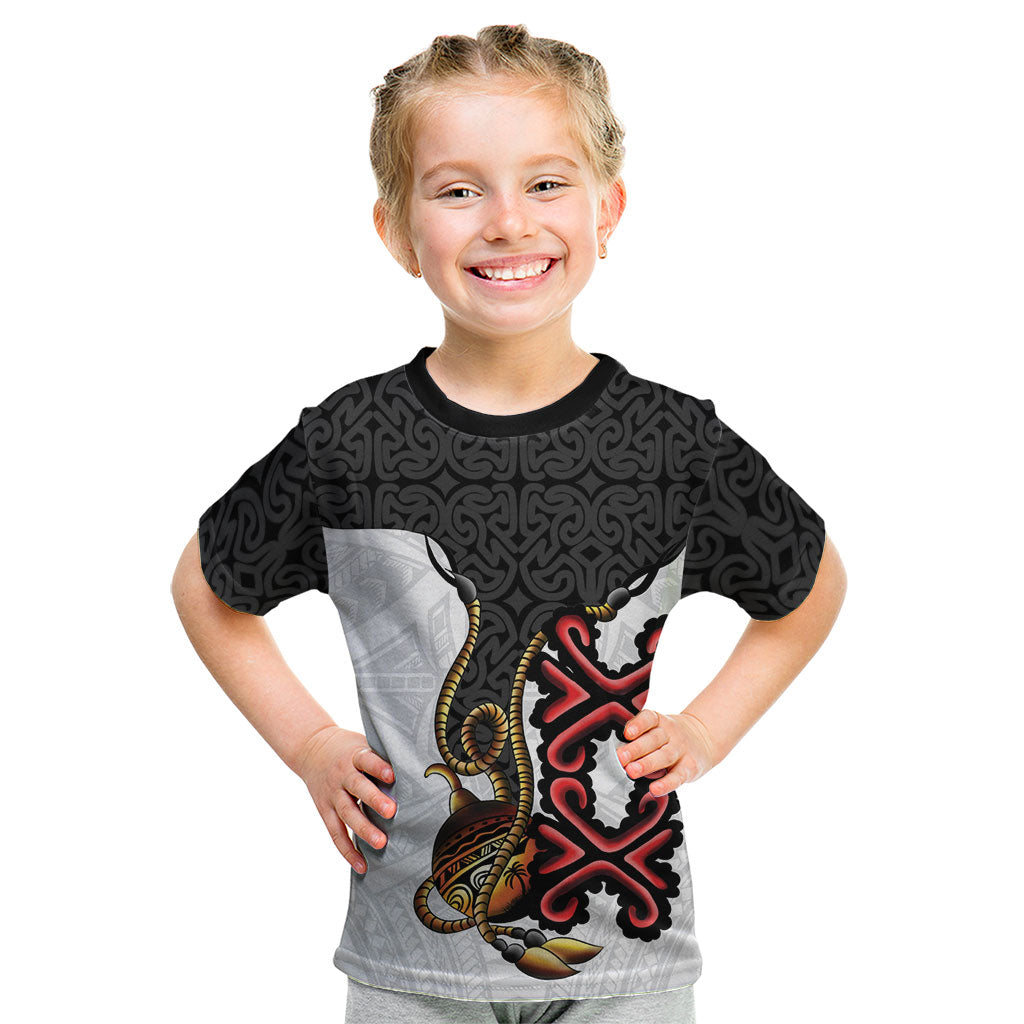 Personalised Papua New Guinea Oro Necklace Kid T Shirt Black Melanesia Traditional Pattern LT9 Black - Polynesian Pride